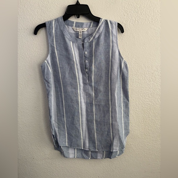 Ellen Tracy Linen Sleeveless Top Womens Blue White Stripe Button Up Neckline S - Picture 5 of 15